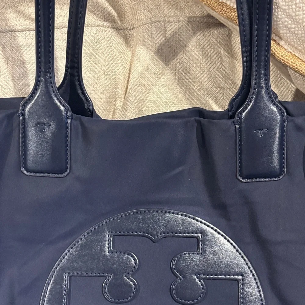 Tory Burch Navy Tote Bag with Logo